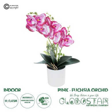 GloboStar® Artificial Garden PINK + FUCHSIA ORCHID 21079 Διακοσμητικό Φυτό Ροζ - Φούξια Ορχιδέα Υ45cm
